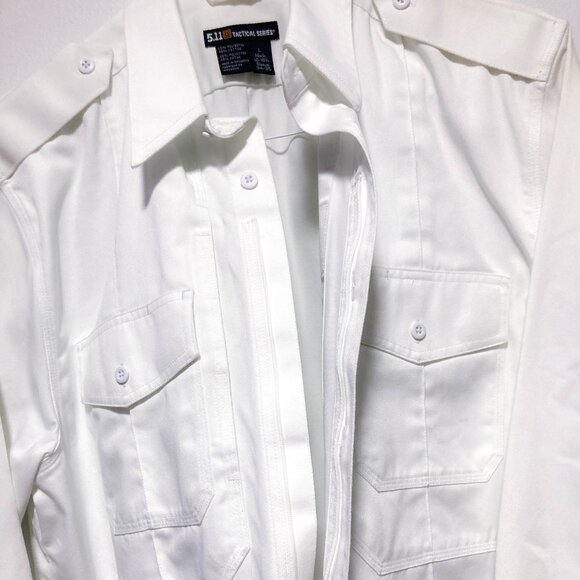 Mens uniform long sleeve shirt zip closure button down L White - Picture 6 of 15